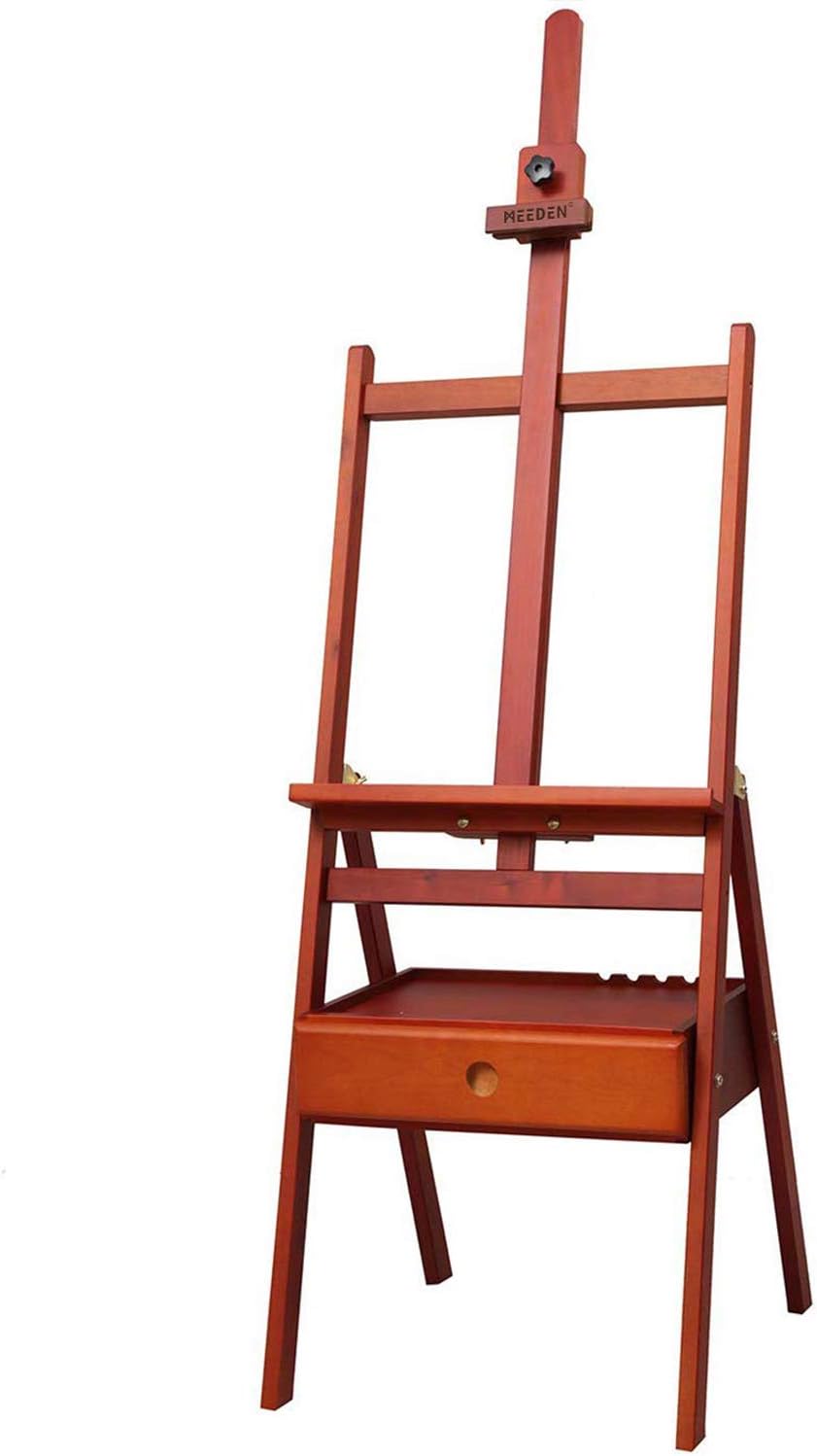 MEEDEN Walnut Stain Studio H-Frame Easel with Art Supply Storage Drawer