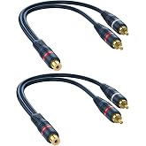 RCA Splitter 1 Female to 2 Male 2 Pack, RCA Y Splitter Audio Cable Split | Dark Blue Adapter 8 inch for TV Subwoofer Car Stereo Speaker Amplifer