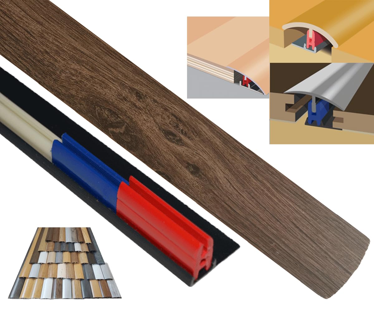 Laminated Threshold Strip Clip System 38mm x 90cm Multi-Height & Pivot Self Adhesive Easy Fit (Brown Oak)