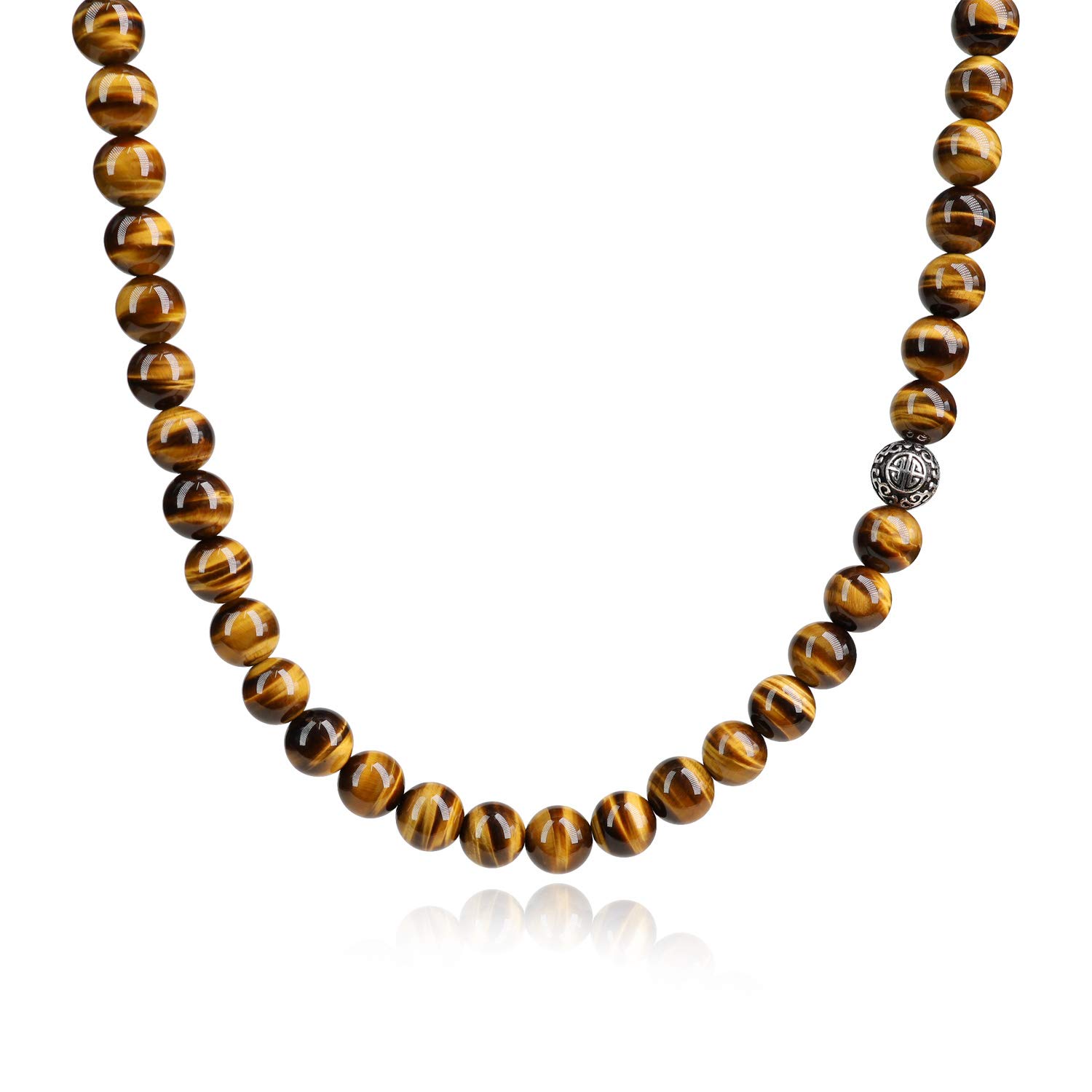 COAI Asian Blessing Tiger Eye Stone Beaded Necklace for Men Women 65CM