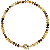 CLASSYZINT Amber Stone Beaded Gemstone Necklace for Women Boho Rainbow Bead Choker Neckalce Natural Stone Necklace