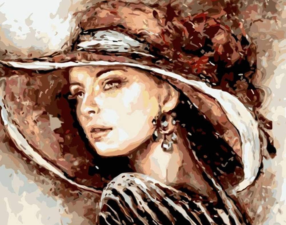 ABEUTY DIY Paint by Numbers for Adults Children Girl Beauty Hat 16x20 inches Number Painting Art Therapy (Wooden Framed, Girl)