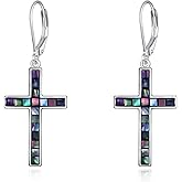 YFN Cross Earrings Sterling Silver Dangle Drop Leverback Cross Earrings Religion Jewelry Christians Gifts for Women Men