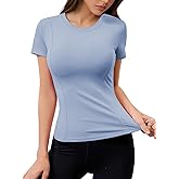 Fuqimman Women Elastic Workout Shirts Breathable Compression Quick Dry Gym Lightweight Basic Fitted Tops