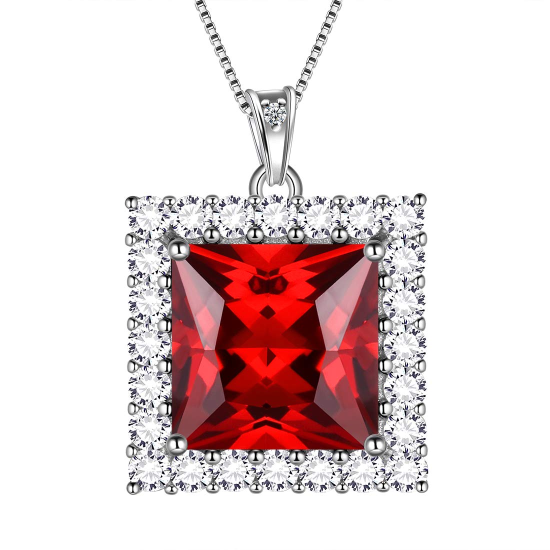 Aurora Tears January Birthstone Necklaces 925 Sterling Silver Red Garnet Square Birth Stone Pendant with Cubic Zirconia Jewellery Gifts for Women and Girls DP0282J