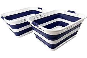 SAMMART 42L (11 Gallons) Collapsible Plastic Laundry Basket - Foldable Pop Up Storage Container/Organizer - Portable Washing Tub - Space Saving Hamper/Basket [BPA Free] (White/Starry Blue (Set of 2))
