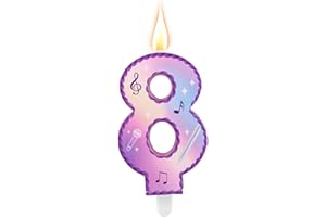 Music Theme Birthday Number Candles, Pink Purple Cake Candles with Musical Symbols Lace Design Cake Topper for Birthday Party