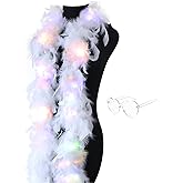 JICASTO Colorful Feather Boas, 6.6ft Boa with 20 Color Lights for Women for Dancing Party Halloween,with Heart Sunglasses