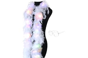 JICASTO Colorful Feather Boas, 6.6ft Boa with 20 Color Lights for Women for Dancing Party Halloween,with Heart Sunglasses