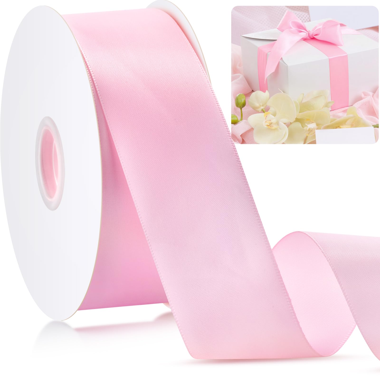 Photo 1 of 1-1/2" Pink Ribbon, 50 Yards Easter Ribbon for Gift Wrapping, Fabric Ribbons for Flower Bouquet Bridal Wedding Party Decoration Crafts Bow Making, Present Wrapping Ribbons for Every Holiday