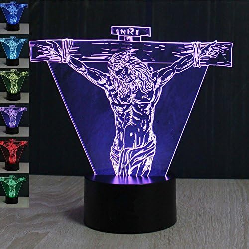3D Christianity Jesus Suffering Night Light USB Touch Switch Decor Table Desk Optical Illusion Lamps 7 Color Changing Lights LED Table Lamp Xmas Home Love Brithday Children Kids Decor Toy Gift