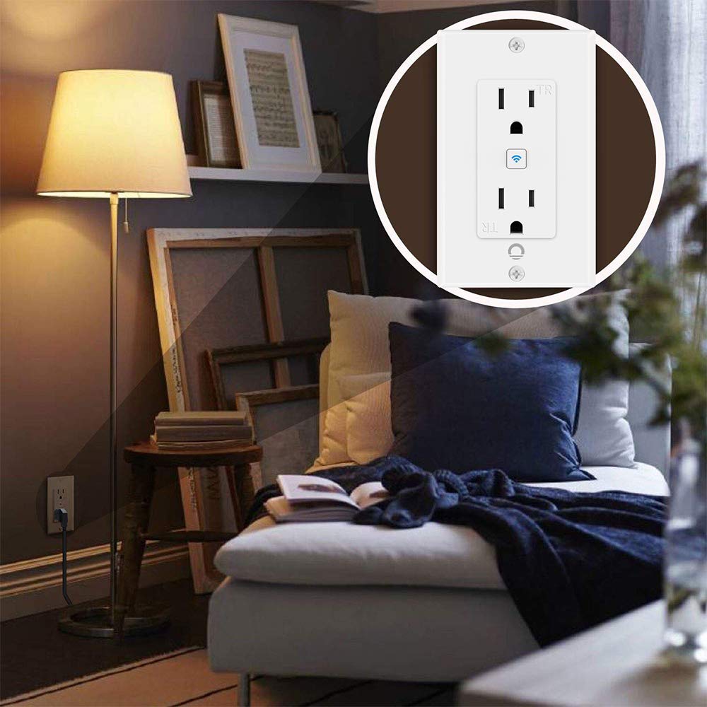 Lumary Smart WiFi In-Wall Outlet 15 Amp Tamper Resistant Split Duplex Receptacle - 2 Plugs, Compatible with Alexa, Google Home, and IFTTT(No Hub required)