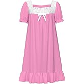 LQSZ Girls Nightgowns Puff Short Sleeve Sleepwear Lace Victorian Princess Pajama 3-10 Years Night Dress for Little Girl