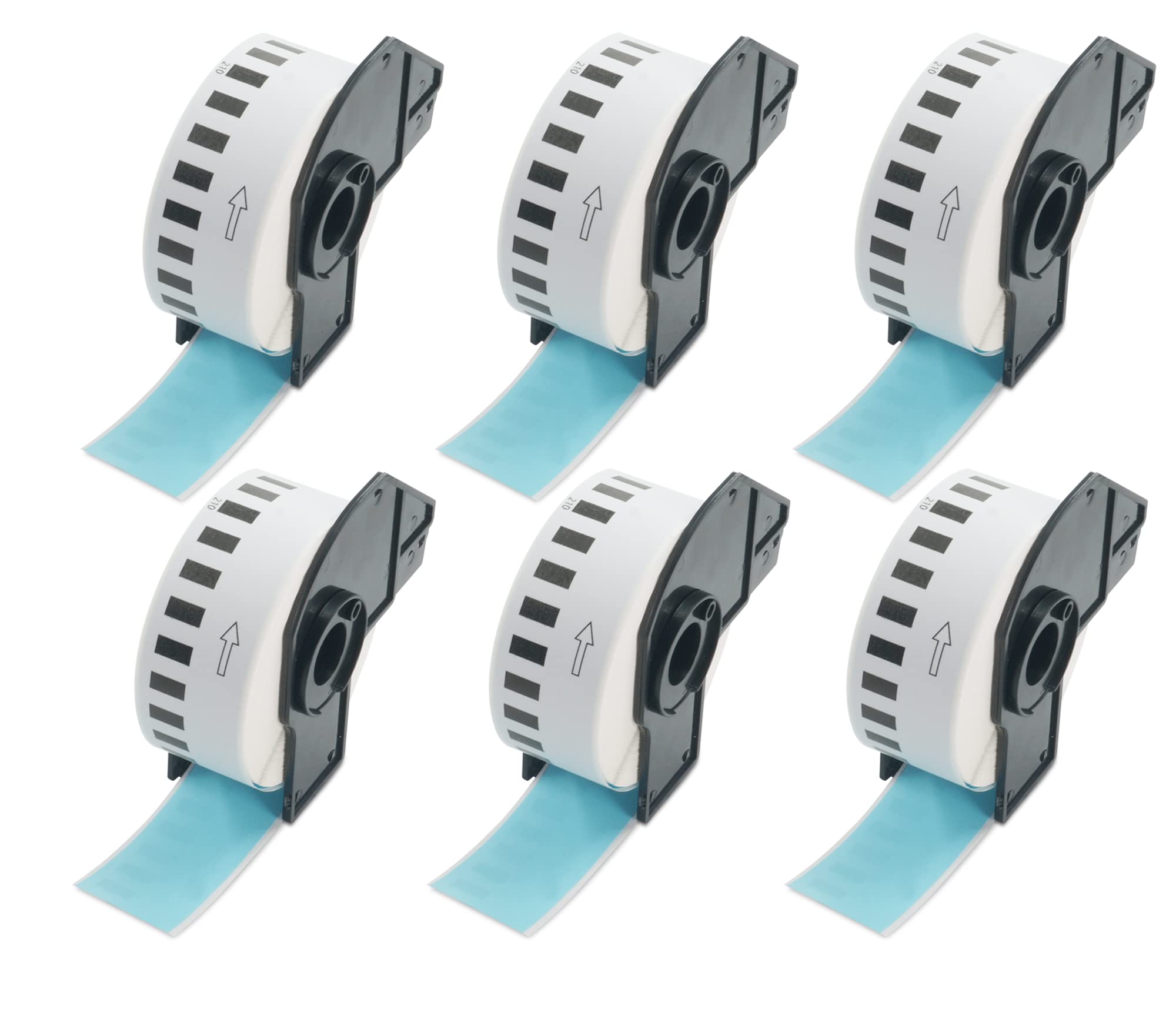 BETCKEY - 6 Rolls DK-22210 Colored Labels, 29mm x 30.48m, Black on Blue, 6 Continuous Length Paper Labels Using for QL Label Printers