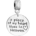 Charm – "A Piece of My Heart Lives in Heaven," European Spacer Dangling Memorial Charm, Compatible with European, Chamilia, Biagi, and More