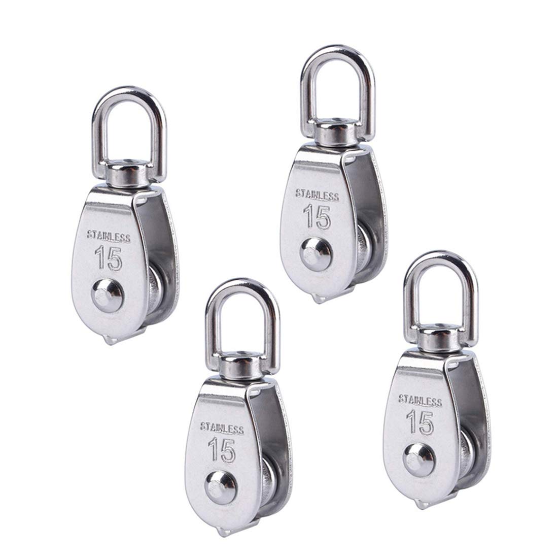 Repuhand 4Pcs Single Pulley Block 304 Stainless Steel Pulley can Rotation to Prevent Rope from Knotting, Convenient to use - Silver M15