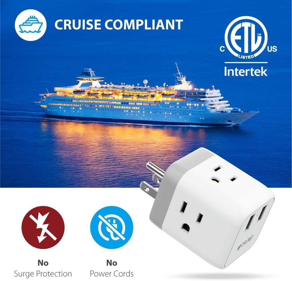 Multi Plug Outlet Extender Box, ETL Listed, TROND Electrical Outlet Expander Splitter with 2 USB Ports, Multiple Outlet Wall Plug 3 Prong Adapter, Power Strip Cube for Bathroom Kitchen Cruise: Electronics