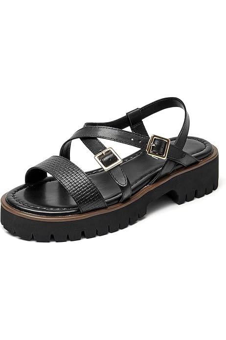 BEAU TODAY Women's Platform Gladiator Sandals - Leather, Arch Support, Ankle Strap, Comfy Dressy Sandals