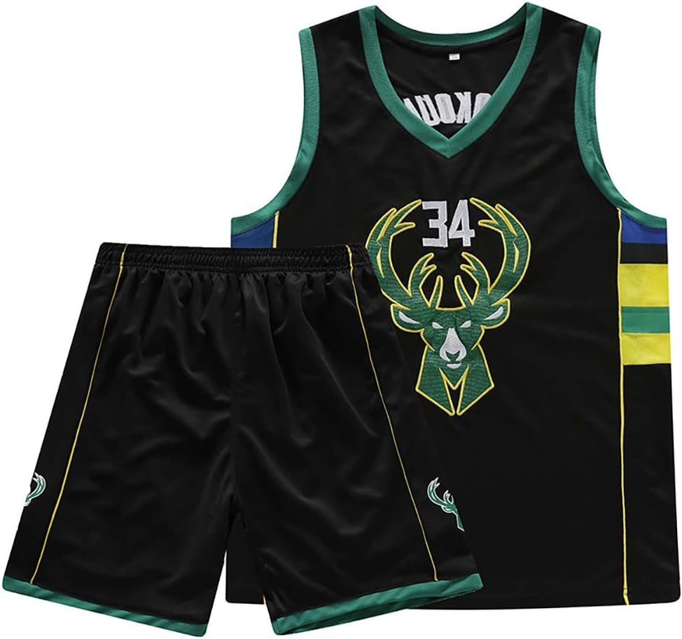 Basketball Jersey Men, Bucks Antetokounmpo 34, Embroidered Jersey T-Shirt + Shorts