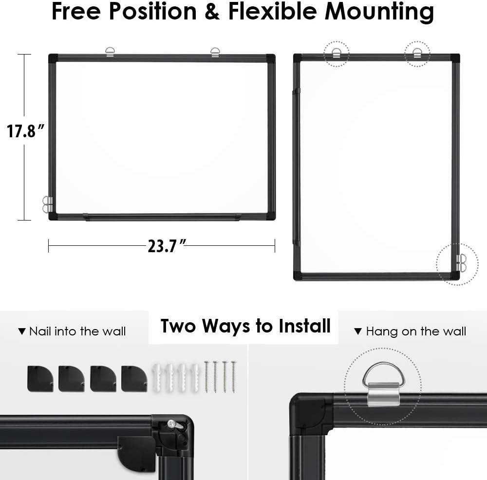 Magnetic Whiteboard 24 x 18 inches Dry Erase Board Wall Mounted White Board Black Aluminum Frame Hanging Whiteboard : Office Products