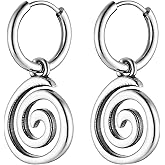 HZMAN Geometric Dangle Drop Earring for Men Women Stainless Steel Lightweight Hinged Huggie Hoop Earring Jewelry Gift
