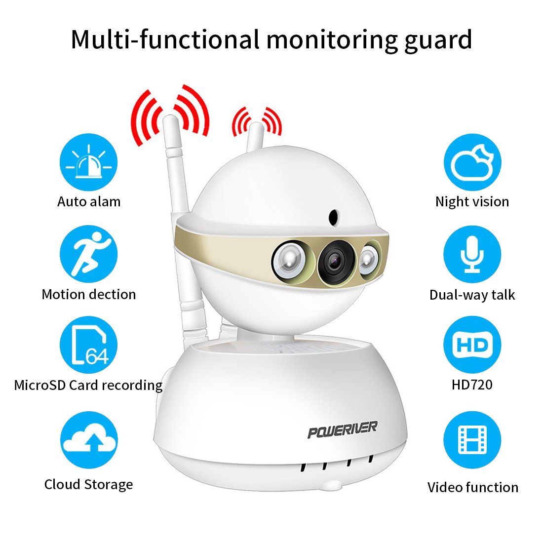 Home Camera,POWERIVER WiFi IP Indoor Security System with Motion Detection,Two-Way Audio & Night Vision for Baby / Pet / Front Porch Monitor,Remote Control with iOS,Android,PC App(Gold)