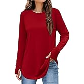Elesomo Womens T Shirts Long Sleeve Casual Crew Neck Thumb Hole Tops Tunic with Leggings