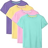 HoeVou 4 Pack Girls Shirts Cotton Short Sleeve Shirts for Girls Kids T-Shirts Tees Summer Tops