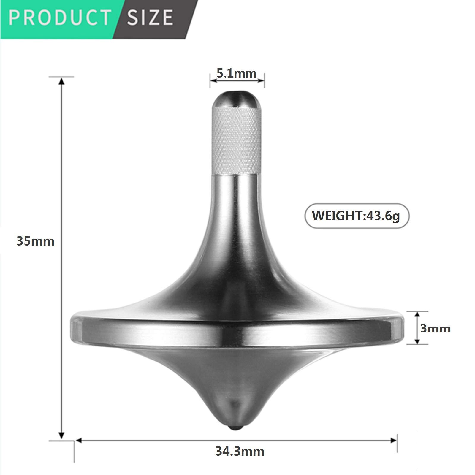 Stainless Steel Spinning Top, Premium Exquisite Perfect Balance Well Made Metal Desk EDC Little Fidget Toy, Spin Long Time Over 6 Minutes, Great Value (Silver, Large Diameter 34mm)