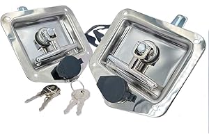GANGMU TEC Pack of 2 Universal Toolbox Door Locks, Heavy Duty T-Handle Folding Design with 2 Keys, 304 Stainless Steel Security Lock for RV Truck Trailer