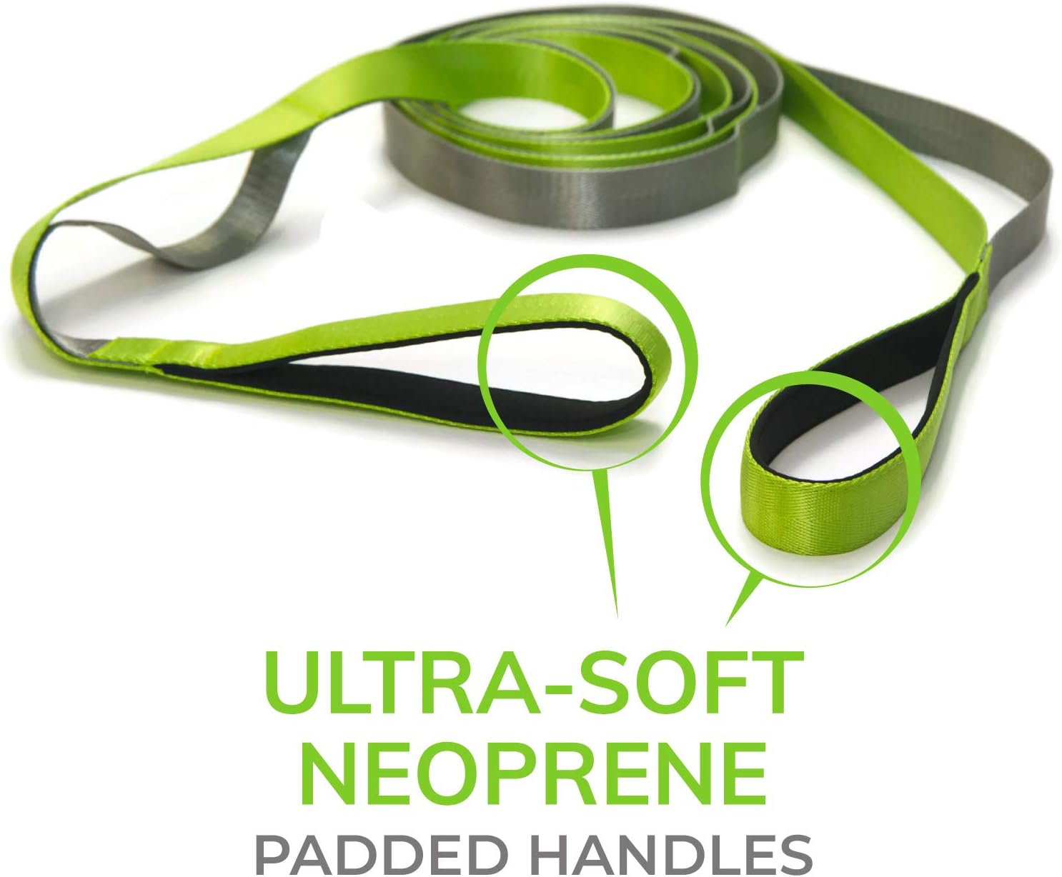 Gradient Fitness Stretching Strap LITE, 1 Inch Strap Width, Neoprene Padded Handles (Green) : Sports & Outdoors