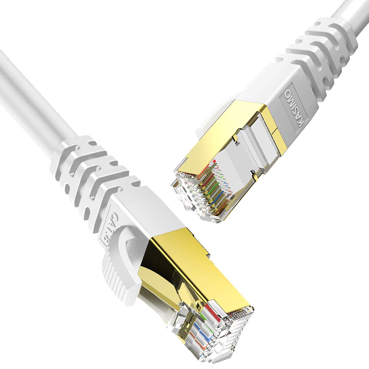 1m-2本 KASIMO CAT8 LANケーブル カテゴリー8 超高速 最大40Gbps 2000MHz 26AWG RJ45 SFTP 二重シールド ツメ折れ防止 イーサネットケーブル モデム ラップトップ プリンター PoE PS3 PS4 XBoxに対応 (ホワイト)商品画像