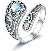 YFN Lotus Adjustable Ring Sterling Silver Moonstone Lotus Flower Ring Moonstone Jewelry Gifts for Women