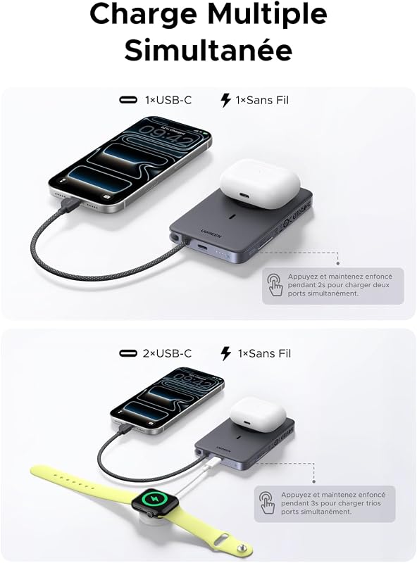 MagFlow Air Qi2 25W Batterie Externe MagSafe 10000mAh (Gris)