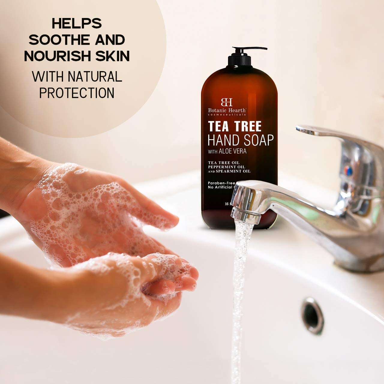 Botanic Hearth Tea Tree Liquid Hand Soap - Sulfate Free Formula - Multi Purpose Hand Wash with Aloe Vera and Therapeutic Grade Tea Tree Oil, Pump Dispenser - 16 fl oz : Beauty