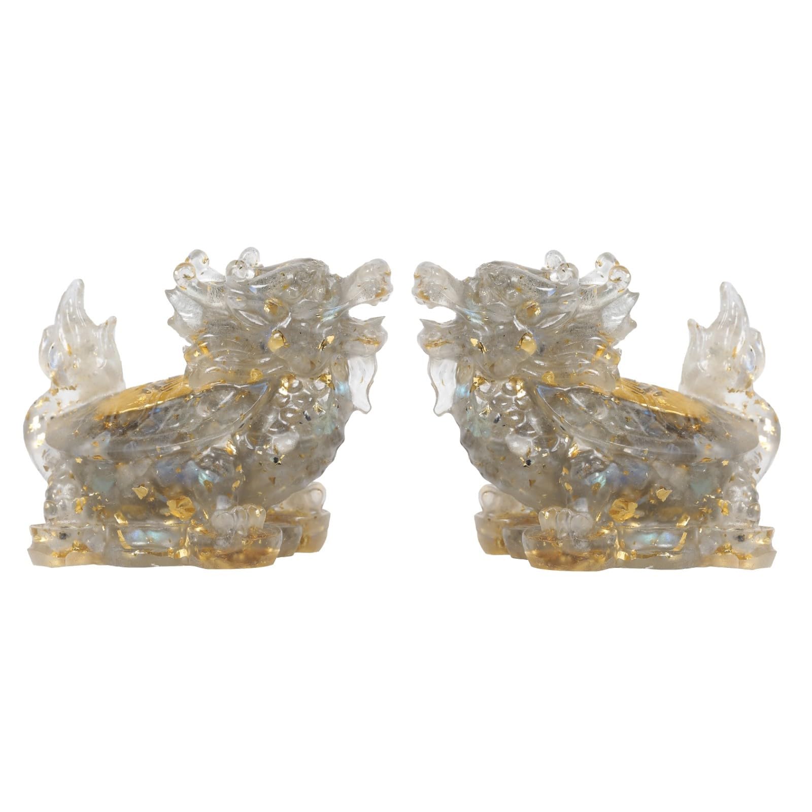 mookaitedecor Set of 2 Labradorite Crystal Dragon Turtle Figurine Feng Shui Ornament for Home Good Luck Decor, Resin Healing Crystal Dragon Tortoise Gift Semi Precious Gemstone Animals Statue