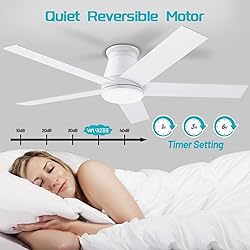 wurzee 52" Ceiling Fan with Light, White,6 Speeds