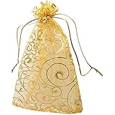 YYaaloa 100PCS Mini Sheer Organza Bags, Drawstring Chic Gift Beauty Bags, Wedding Favor Bags Candy Jewelry Gift Bags (Gold, 4 x 4.72 Inches)