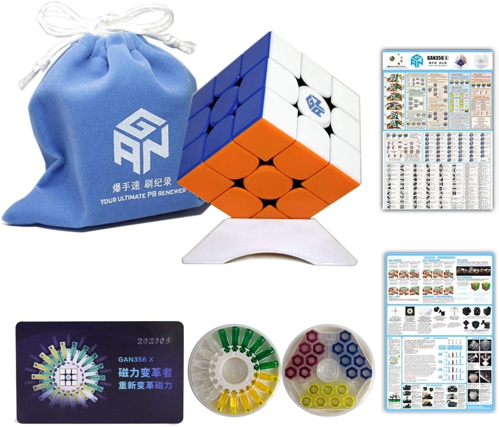 FunnyGoo Ganspuzzle GAN356X GAN356 X Powerful GES+ System GAN 3x3 356 X 356X Magic Puzzle Cube + One Cube Bag and one Stand (IPGV5 Stickerless)