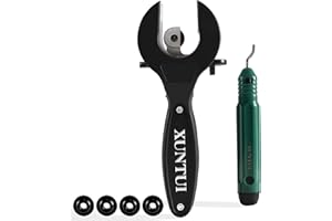 XUNTUI Copper Pipe Cutter Kit Ratcheting Tube Cutter for Tight Spaces - Adjustable 5/16" to 1-1/8" Pipe Cutter for Copper, Aluminum & Brass | with 4 Bearing Blades & Deburring Tool