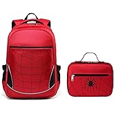 BLUEFAIRY Boys Backpack and Lunch Box Set for Kindergarten Primary Elementary MIddle School Bookbag Lunch Bags Back to School Gifts Large Campartments 17" Mochila Escolar para Niños de 5 6 7 8 Red