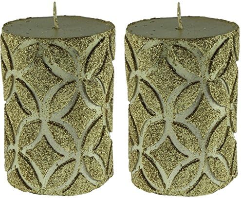 Jay Imports Gold Diamonds All Around Embossed Finish 3" X 4" Pillar Candle, Set of 2