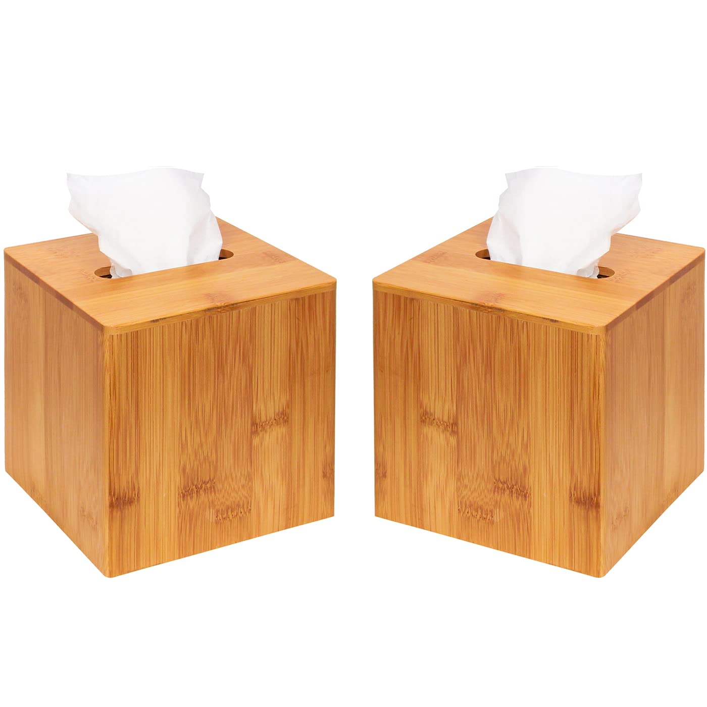 Photo 1 of Bamboo Square Tissue Box Cover Holder Case Cover Holder Box Napkin Holder Organizer Stand(Set of 2, 5.67 x 5.67 x 5.67inches) - MK273AA