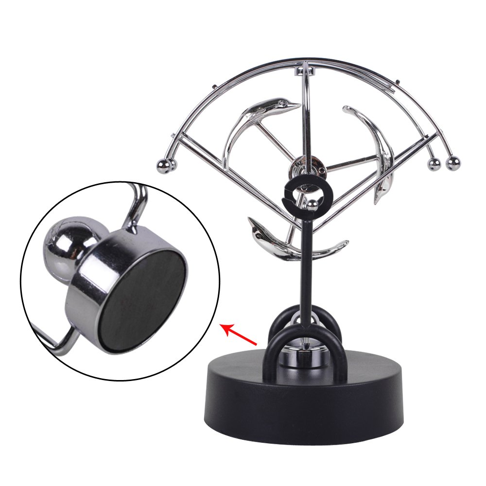 Ovovo Electric Newton Physics Balance Pendulum Newton\'s Cradle Desk Cute Dolphin Figurine Ornament Perpetual Motion Lucky Toy Home Decoration, Home Office Desk Decoration