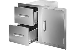 VBENLEM Outdoor Kitchen Drawers Combo 32.5x21.6 Inch Stainless Steel Access Door/Double Drawers with Paper Towel Rack for Outdoor BBQ Island & Kitchen