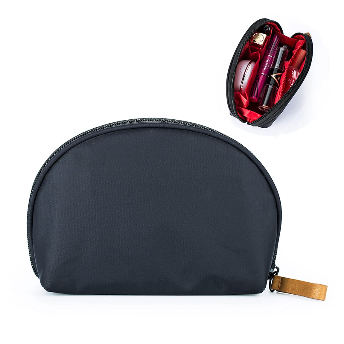 Hekyip Half Moon Cosmetic Bag, Travel Makeup Pouch, Portable Waterproof Cosmetic Pouch for Girls Women, Small (INNER RED) : Beauty
