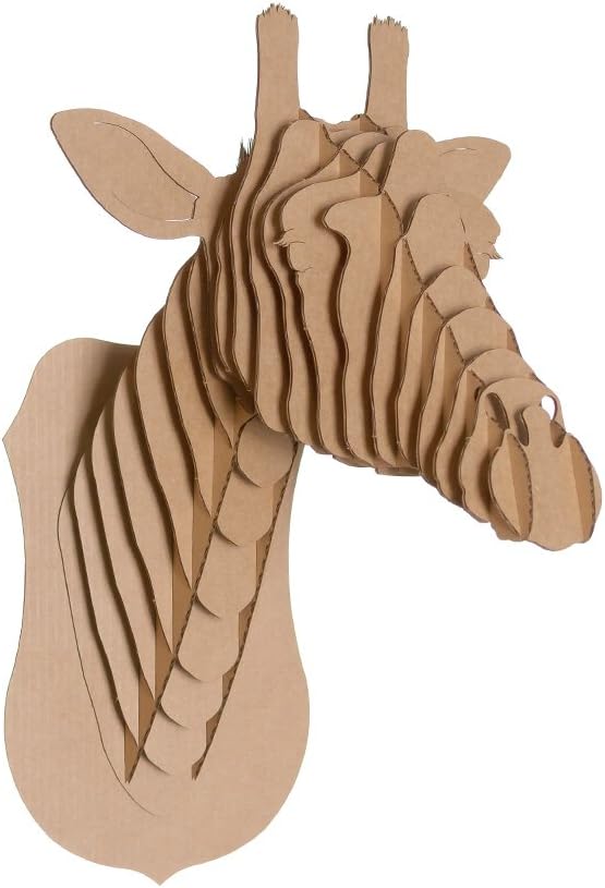 Cardboard Safari Recycled Cardboard Animal Taxidermy Giraffe Trophy Head, Juliette Brown Small