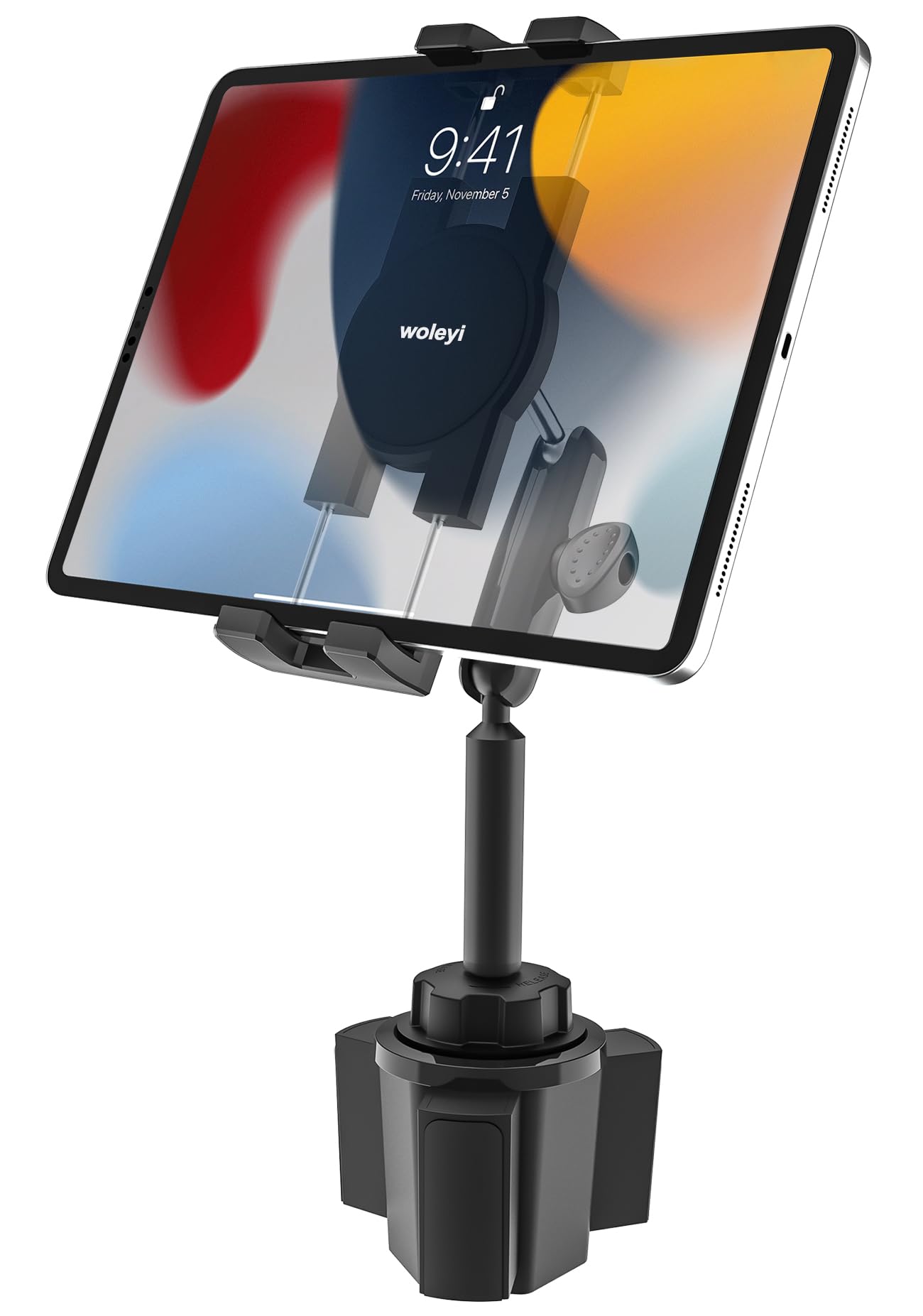 woleyi Car Cup Holder Tablet Mount Heavy Duty [No Shaking 360° Rotation] Truck Cupholder Tablet Holder with Metal Arm for Tablet & Phone, iPad Pro Air Mini, Galaxy Tab, Kindle, Phone, 4-13"