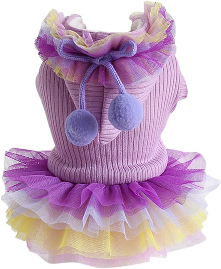 Maritown Cute Pet Puppy Dog Dress Princess Tutu Rainbow Mesh Skirt Small Dog Girl Clothes Warm Clothes Cold Weather Fashion Coat Birthday Christmas Wedding Party Dog Dress
