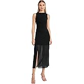 Donna Morgan Elegant Ruched Sleeveless Midi Sheer Overlay-Cocktail Dresses for Women